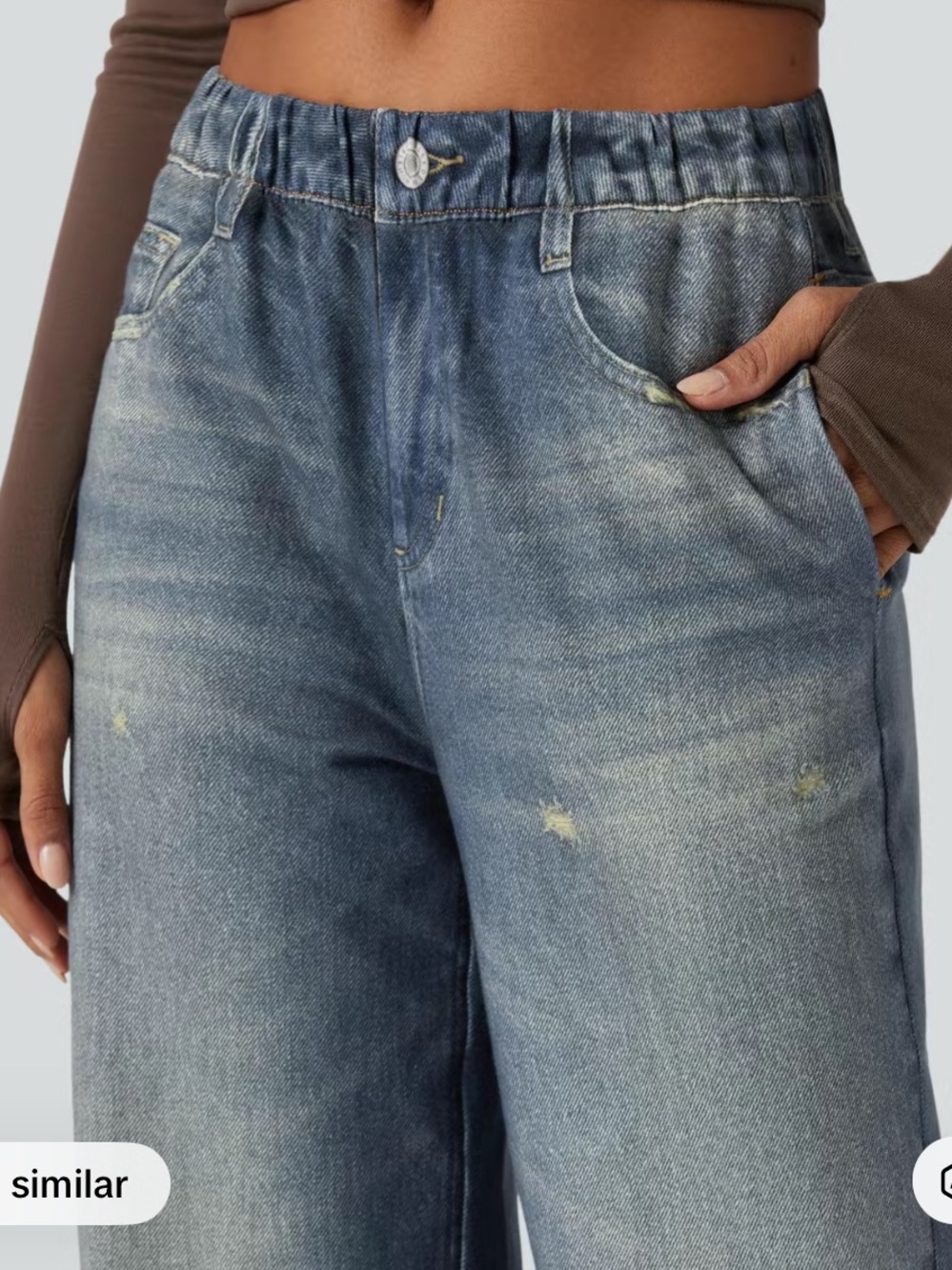 HALARA Mid Rise Denim Print French Terry Casual Sweatpants Jeans with Pockets - Picture 3 of 5